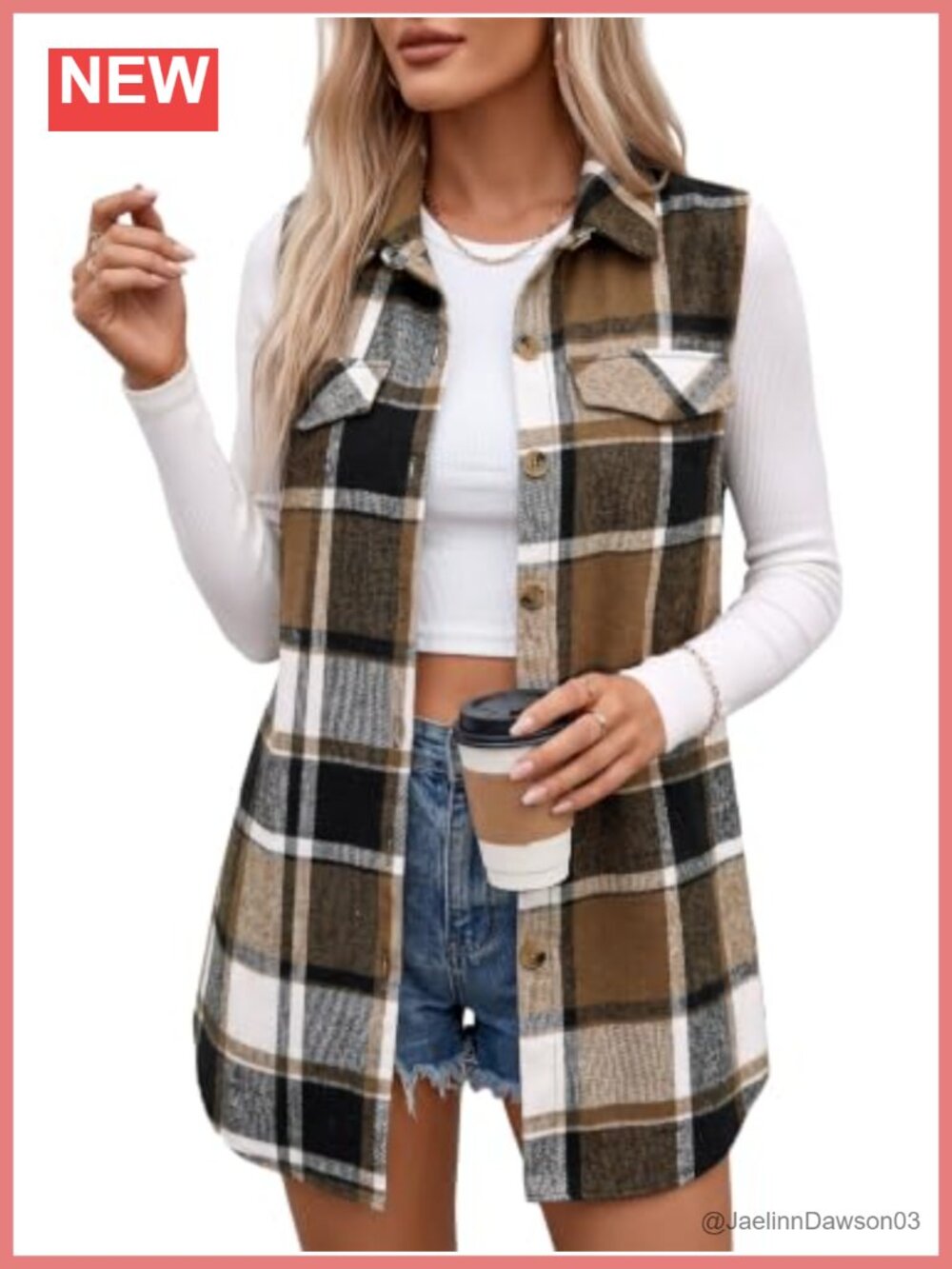 Womens Flannel Plaid Vest Sleeveless Lined Casual Fall Outerwear Pockets
